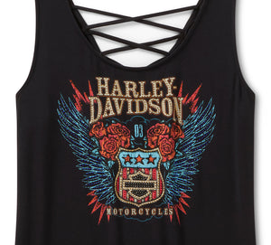 Canotta con lacci sulla schiena Bling H-D Road Trip da donna