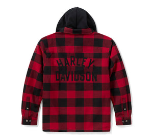 Giacca-camicia con cappuccio da uomo Traveler - Plaid - Deep Red & Harley Black